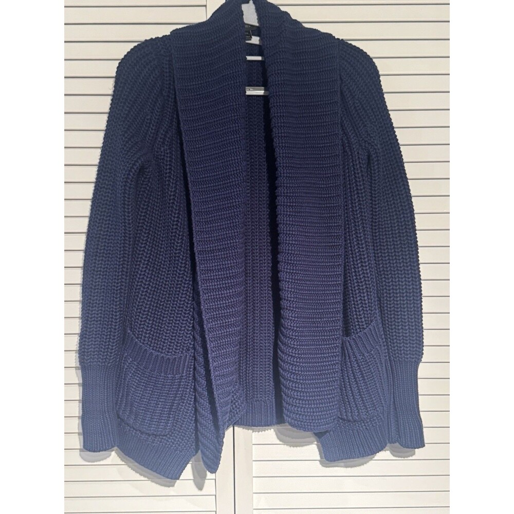 J. Crew Size XXS Navy Blue Cotton Chunky Knit Cardigan Sweater Open Shawl
